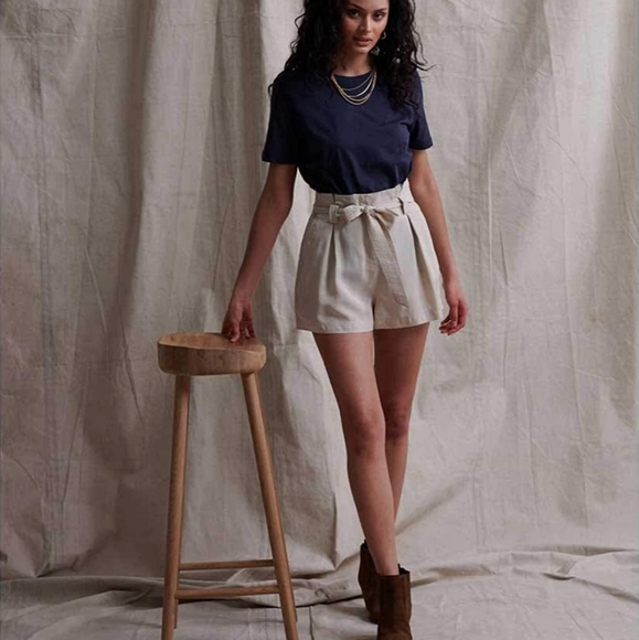 INC LINEN Blend Paper Bag Shorts Large - Picture 3 of 5